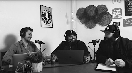 The Sons of Hitches crew recording the podcast